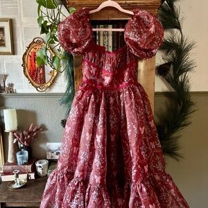 Fairy Tong Rococo Melody Midi Dress - Wine
